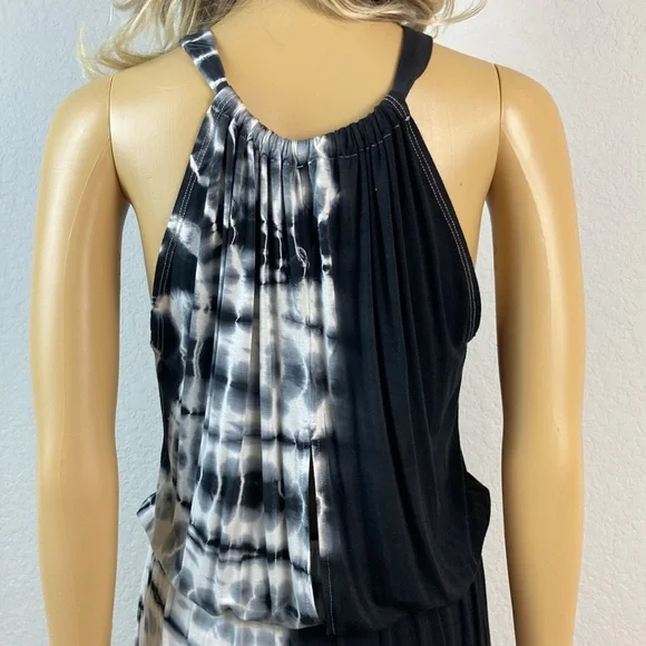 GO Couture Black and White Tie-Dye Halter Maxi Dress Medium - Picture 5 of 9